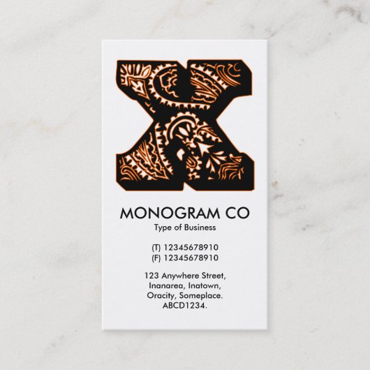 Carte De Visite Monogramme Paisley - X (Devant)
