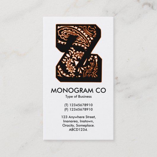 Carte De Visite Monogramme Paisley - Z (Devant)
