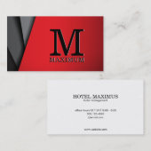 Carte De Visite Monogramme | Panneaux Abstraits noirs rouges (Devant / Derrière)