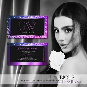 Carte De Visite Monogramme Parties scintillant Ombre Pink Violet D