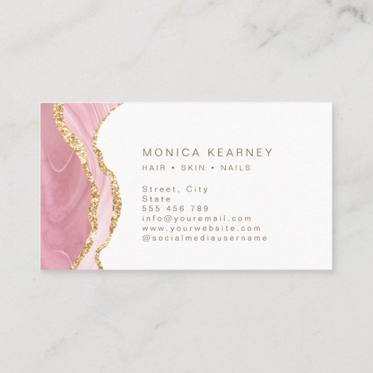 Carte De Visite Monogramme Parties scintillant or en marbre d'Agat (Dos)