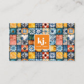 Carte De Visite Monogramme patchwork estival stylé et amusant (Devant)