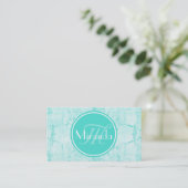 Carte De Visite Monogramme Peinture Fissurée Aqua (Debout devant)