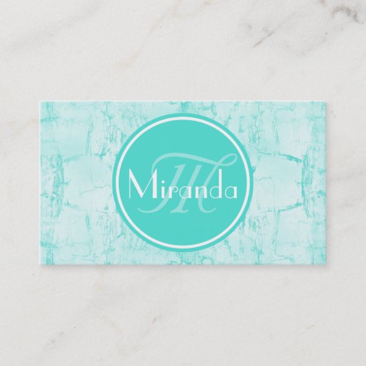 Carte De Visite Monogramme Peinture Fissurée Aqua (Devant)