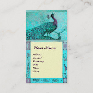Carte De Visite MONOGRAMME PERLE DE MARIAGE AMOUR PAON Bleu ivoire