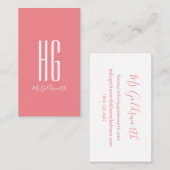 Carte De Visite Monogramme personnalisable moderne rose (Devant / Derrière)
