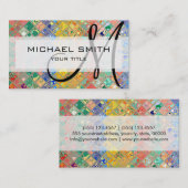 Carte De Visite Monogramme personnalisé Abstrait de Motif de mosaï (Devant / Derrière)