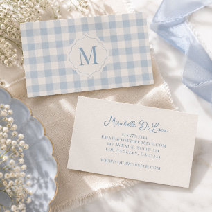 Carte De Visite Monogramme personnalisé bleu gingham Coquette héri