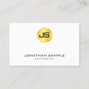 Carte De Visite Monogramme personnalisé Modèle or look blanc moder