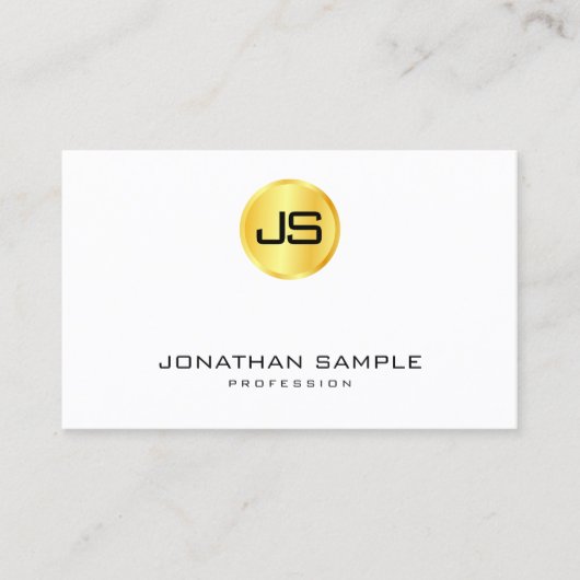 Carte De Visite Monogramme personnalisé Modèle or look blanc moder (Devant)