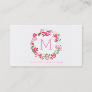 Carte De Visite Monogramme personnalisé par guirlande florale rose