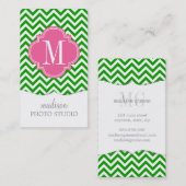Carte De Visite Monogramme personnalisé par zigzag vert-foncé de (Devant / Derrière)