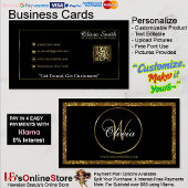 Carte De Visite Monogramme personnalisé Parties scintillant noir e