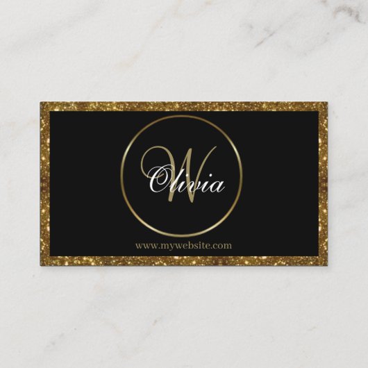 Carte De Visite Monogramme personnalisé Parties scintillant noir e (Dos)