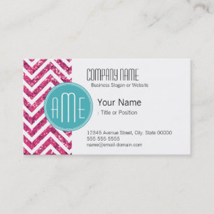 Carte De Visite Monogramme personnalisé Parties scintillant rose
