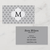 Carte De Visite Monogramme personnalisé Quatrefoil gris et blanc (Devant / Derrière)