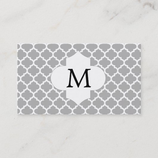 Carte De Visite Monogramme personnalisé Quatrefoil gris et blanc (Devant)