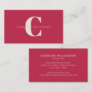 Carte De Visite Monogramme personnalisé simple Nom Rose Rouge Mode