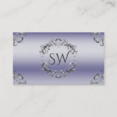 Carte De Visite Monogramme photo couleur argent bleu chatoyant Cod (Devant)