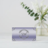 Carte De Visite Monogramme photo couleur argent bleu chatoyant Cod (Debout devant)