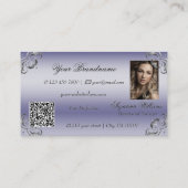 Carte De Visite Monogramme photo couleur argent bleu chatoyant Cod (Dos)