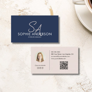 Carte De Visite Monogramme photo marine Blue Professional