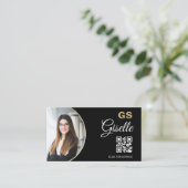 Carte De Visite Monogramme photo noir Realtor QR Code (Debout devant)