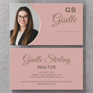 Carte De Visite Monogramme photo rose vif Realtor Luxe