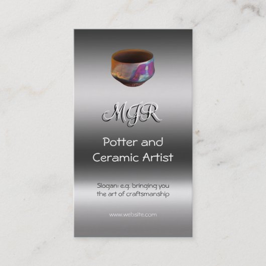 Carte De Visite Monogramme, Potter, Artiste céramique, effet métal (Devant)