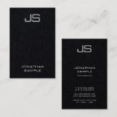 Carte De Visite Monogramme Premium Modèle noir vertical personnali (Devant / Derrière)