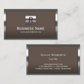 Carte De Visite Monogramme professionnel à cadre métallique modern (Devant / Derrière)