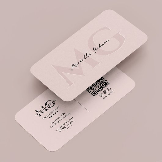 Carte De Visite Monogramme professionnel de beauté rose
