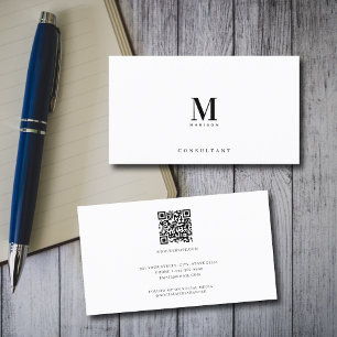Carte De Visite Monogramme professionnel de luxe minimaliste QR Co