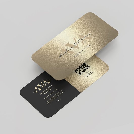 Carte De Visite Monogramme professionnel Elegant Black Gold