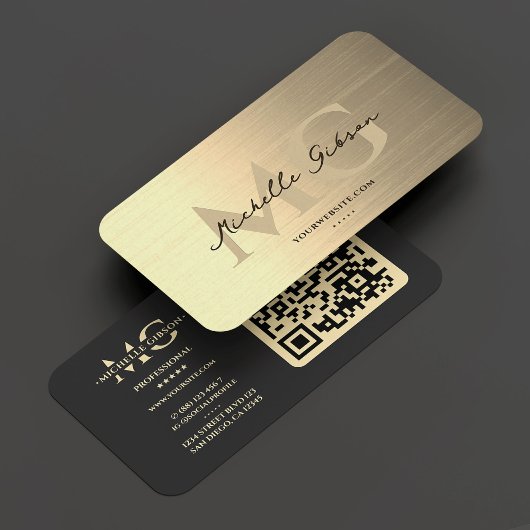 Carte De Visite Monogramme professionnel Elegant Black Gold modern
