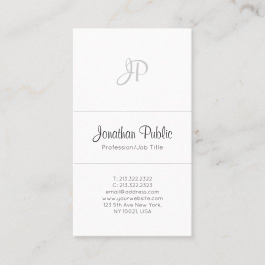 Carte De Visite Monogramme professionnel élégant blanc moderne sim (Devant)