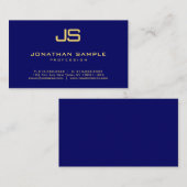 Carte De Visite Monogramme professionnel élégant Marine Blue Gold (Devant / Derrière)