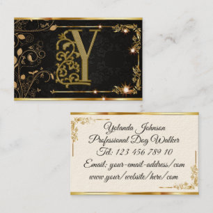 Carte De Visite Monogramme professionnel élégant Noir et Or