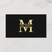 Carte De Visite Monogramme professionnel élégant Noir et Or (Devant)