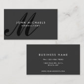 Carte De Visite Monogramme Professionnel Élégant Noir Moderne (Devant / Derrière)