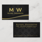 Carte De Visite Monogramme Professionnel Élégant Noir Moderne Or  (Devant / Derrière)