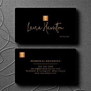 Carte De Visite Monogramme professionnel élégant or noir