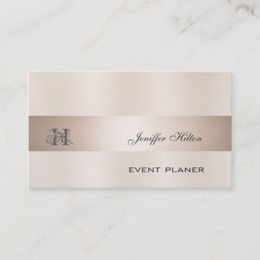 Carte De Visite Monogramme professionnel élégant rose de champagne (Devant)