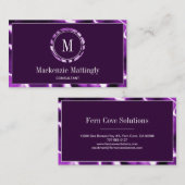 Carte De Visite Monogramme professionnel en marbre violet profond (Devant / Derrière)
