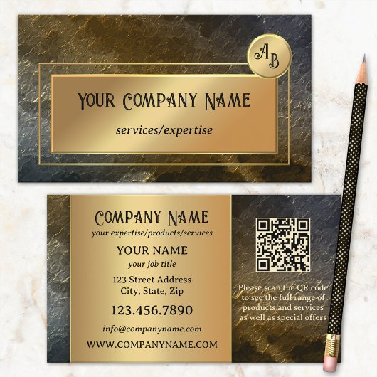 Carte De Visite Monogramme professionnel Gold Metallic QR