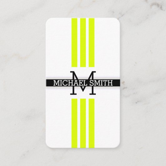 Carte De Visite Monogramme professionnel Grandes rayures Chartreus (Devant)