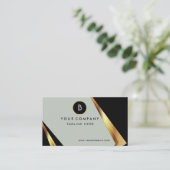 Carte De Visite Monogramme professionnel Gras noir et or (Debout devant)