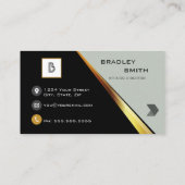 Carte De Visite Monogramme professionnel Gras noir et or (Dos)