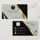 Carte De Visite Monogramme professionnel Gras noir et or (Devant / Derrière)