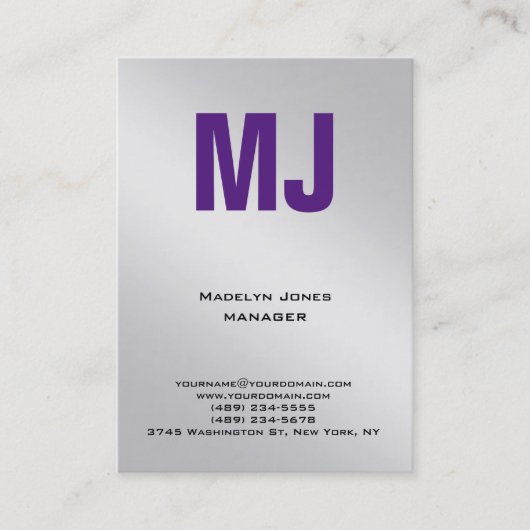 Carte De Visite monogramme professionnel gris argent tendance (Devant)